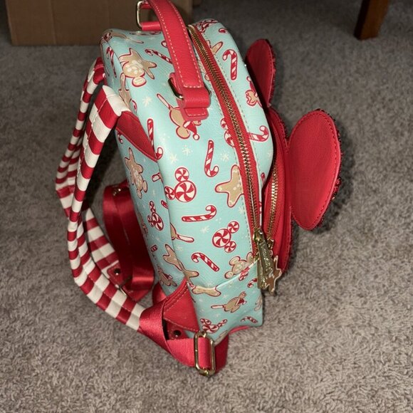 2022 Disney Parks Christmas Holiday Peppermint Candy Cane Loungefly Backpack Bag - Picture 3 of 14